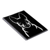 Minimalistisch hondensilhouet op zwart notitieboek (Rechterzijde)