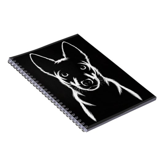 Minimalistisch hondensilhouet op zwart notitieboek (Rechterzijde)