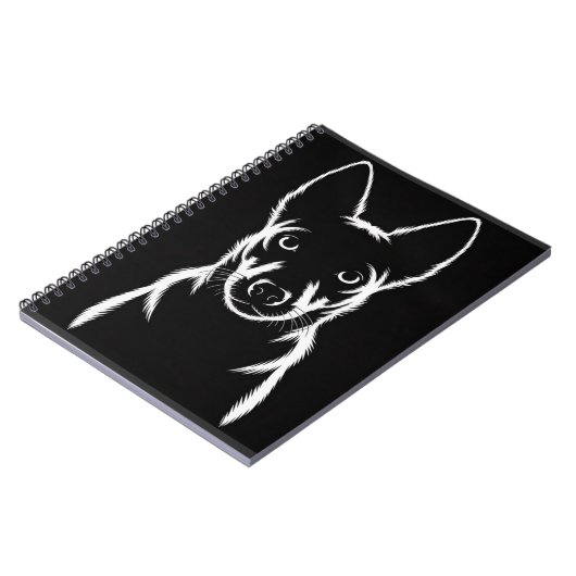 Minimalistisch hondensilhouet op zwart notitieboek (Linkerzijde)