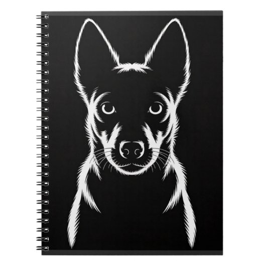 Minimalistisch hondensilhouet op zwart notitieboek (Voorkant)