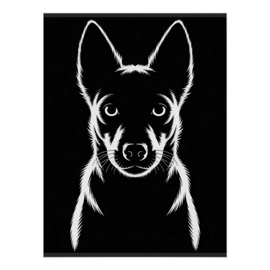 Minimalistisch hondensilhouet op zwart perfect poster (Voorkant)