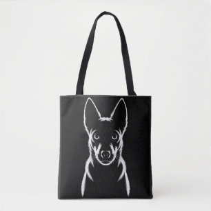 Minimalistisch hondensilhouet op zwart tote bag