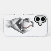 Minimalistisch honkbal iPhone 16 hoesje (Achterkant horizontaal)