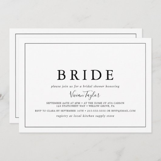 Minimalistisch horizontaal brideVrijgezellenfeest Kaart (Voorkant / Achterkant)