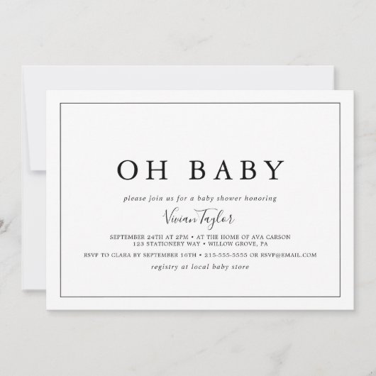 Minimalistisch horizontaal Oh Baby Baby shower Kaart (Voorkant)