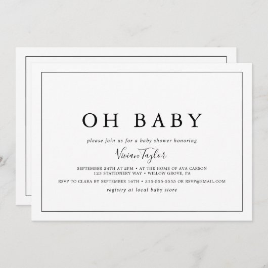 Minimalistisch horizontaal Oh Baby Baby shower Kaart (Voorkant / Achterkant)
