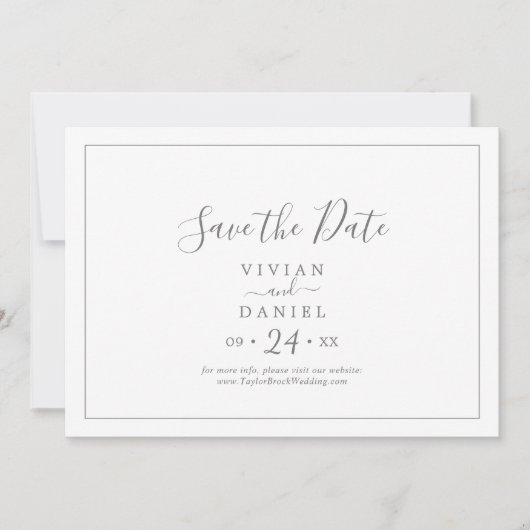 Minimalistisch horizontaal zilver sparen de Datum Save The Date (Voorkant)
