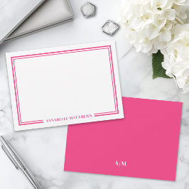 Minimalistisch Hot Pink Tweegrens Monogram Notitiekaartje