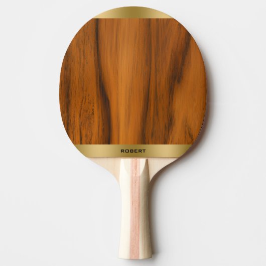 Minimalistisch hout en goud monogram tafeltennisbatje (Voorkant)