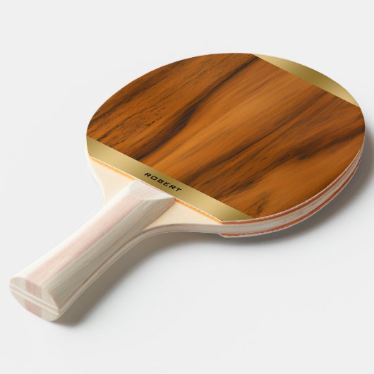 Minimalistisch hout en goud monogram tafeltennisbatje (Voorkant Gekanteld)