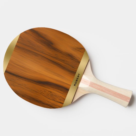 Minimalistisch hout en goud monogram tafeltennisbatje (Zijkant)