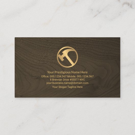 Minimalistisch houten korrelpaneel Gold Hammer Car Visitekaartje (Achterkant)