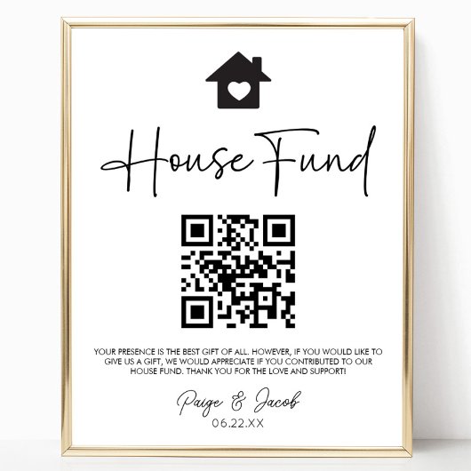 Minimalistisch Huis Fonds QR Code Trouwbord Poster
