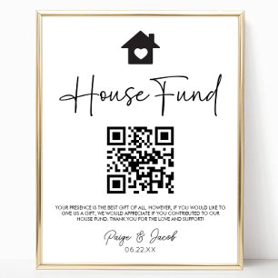 Minimalistisch Huis Fonds QR Code Trouwbord Poster