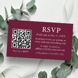 Minimalistisch huwelijk Burgundy QR RSVP Informatiekaartje