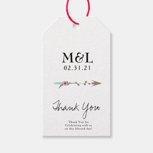 Minimalistisch Huwelijk Dank Je Pijl Script Logo Cadeaulabel (Voorkant)