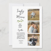 Minimalistisch huwelijk Drie Fotoaankondiging Kaart (Voorkant)