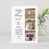 Minimalistisch huwelijk Drie Fotoaankondiging Kaart (Staand voorkant)