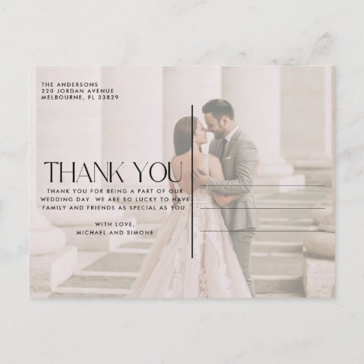 Minimalistisch huwelijk Foto bedankt Briefkaart (Achterkant)