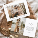 Minimalistisch huwelijk Hartelijk dank voor Eenvou Bedankkaart<br><div class="desc">Verhoog uw dankbaarheid met onze elegante bedankkaarten met modern script en uw favoriete trouwfoto. Deze kaarten bieden een stijlvol en minimalistisch ontwerp dat perfect past bij elke bruiloft esthetiek. Personaliseer hen met een oprechte boodschap van waardering om uw bedankt over te brengen aan vrienden en familie voor hun liefde en...</div>