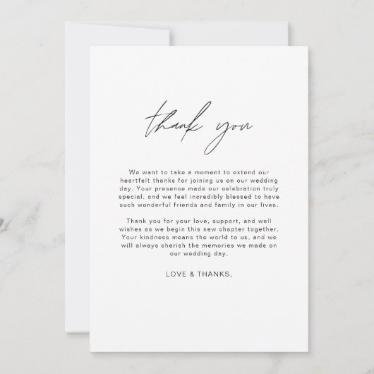 Minimalistisch huwelijk Hartelijk dank voor Eenvou Bedankkaart (Achterkant)