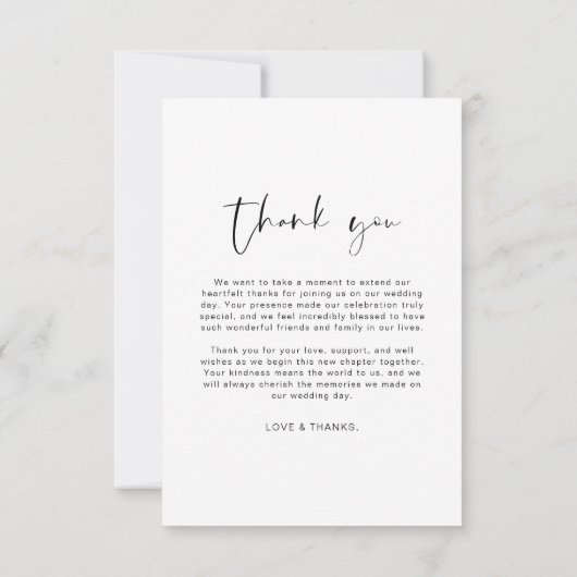 Minimalistisch huwelijk Hartelijk dank voor Eenvou Bedankkaart (Achterkant)