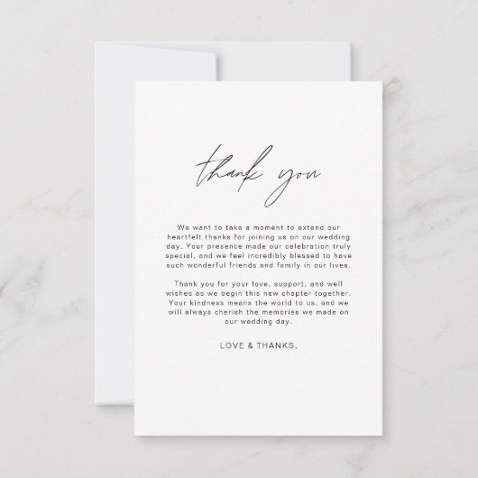 Minimalistisch huwelijk Hartelijk dank voor Eenvou Bedankkaart (Achterkant)