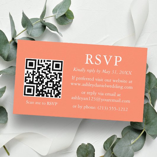 Minimalistisch huwelijk koraal QR RSVP Informatiekaartje
