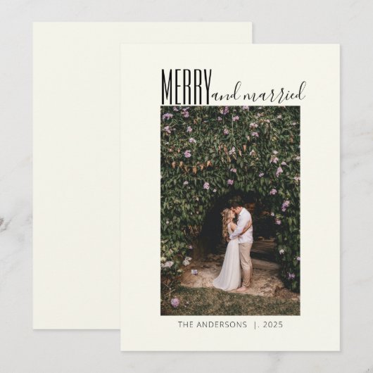 Minimalistisch huwelijk met een huwelijk feestdagenkaart (Voorkant / Achterkant)