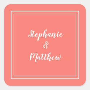 Minimalistisch huwelijk Modern Koraal Favor Dank j Vierkante Sticker