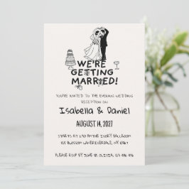 Minimalistisch Huwelijk Paar Schets Zwart & Wit Kaart