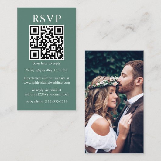 Minimalistisch huwelijk QR Foto Eucalyptus Green R Informatiekaartje (Voorkant / Achterkant)