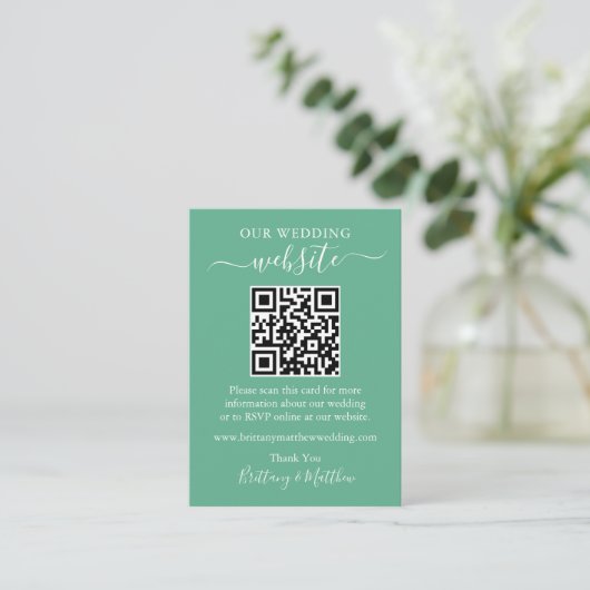 Minimalistisch huwelijk QR Neo Mint Green Informatiekaartje (Staand voorkant)
