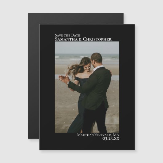 Minimalistisch huwelijk: sla de datum zwart op magnetische uitnodiging (Voorkant / Achterkant)