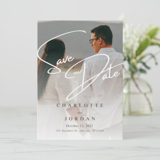 Minimalistisch huwelijk sparen de Datum Save The Date (Staand voorkant)