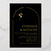 Minimalistisch huwelijk tussen zwarte en gouden pl folie uitnodiging (Voorkant)