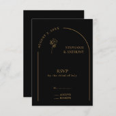 Minimalistisch huwelijk tussen zwarte en gouden pl RSVP kaartje (Voorkant / Achterkant)