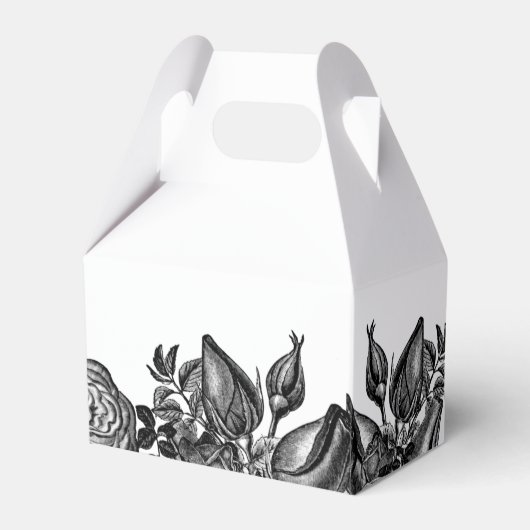 Minimalistisch huwelijk tussen zwarte en witte roz bedankdoosjes (Achterkant)