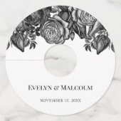 Minimalistisch huwelijk tussen zwarte en witte roz wijnglaslabel (Voorkant)