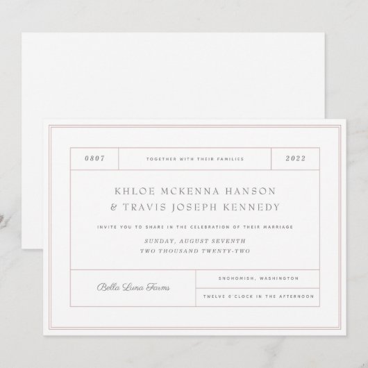 Minimalistisch huwelijk uitnodiging voor huwelijk (Voorkant / Achterkant)