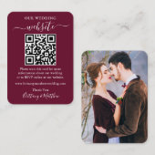 Minimalistisch huwelijk Website Foto QR Burgundy Informatiekaartje (Voorkant / Achterkant)