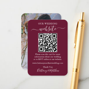 Minimalistisch huwelijk Website Foto QR Burgundy Informatiekaartje