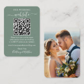Minimalistisch huwelijk Website Foto QR Sage Green Informatiekaartje (Voorkant / Achterkant)