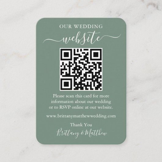 Minimalistisch huwelijk Website Foto QR Sage Green Informatiekaartje (Voorkant)