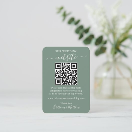 Minimalistisch huwelijk Website Foto QR Sage Green Informatiekaartje (Staand voorkant)