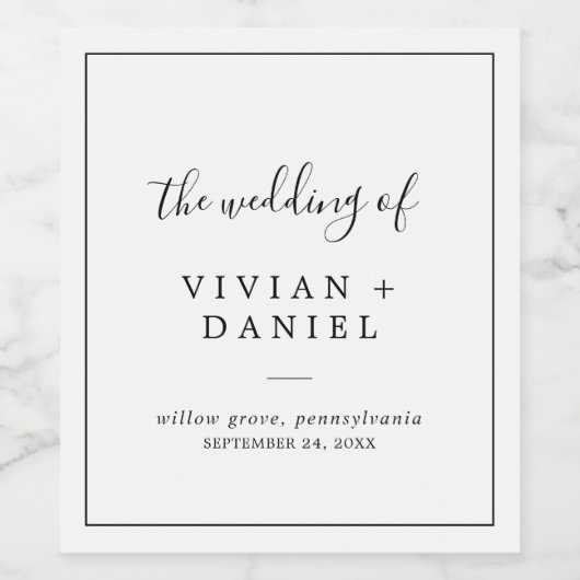 Minimalistisch huwelijk wijn etiket (Enkel label)