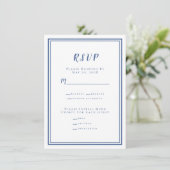 Minimalistisch Huwelijks RSVP Menu Blauw & Wit (Staand voorkant)