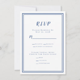 Minimalistisch Huwelijks RSVP Menu Blauw & Wit
