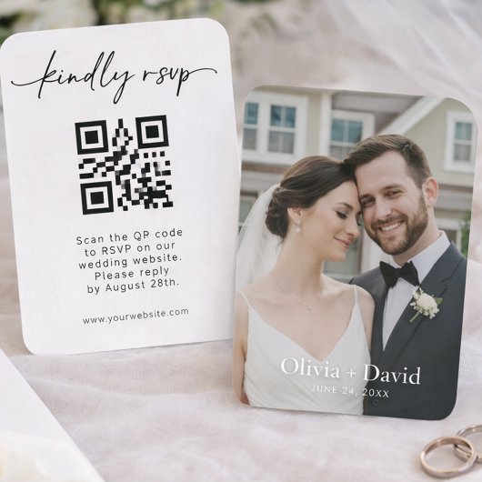 Minimalistisch Huwelijks RSVP QR-code Script Ontwe Visitekaartje