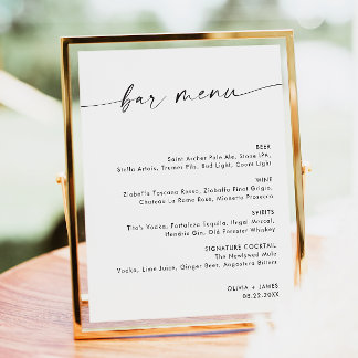 Minimalistisch huwelijksbarmenu, Huwelijksbar bord Poster